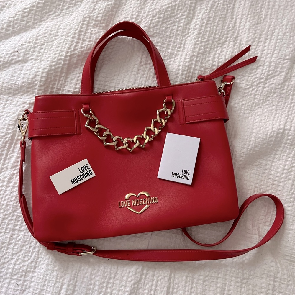 Moschino Heart Chain Triple Compartment Purse